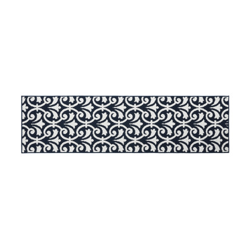 Jean Pierre Tufted Performance Floral Scroll Navy/White Runner Rug